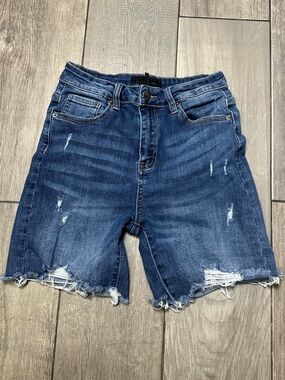 Classic Women's Distressed Denim Jean Shorts - Blue